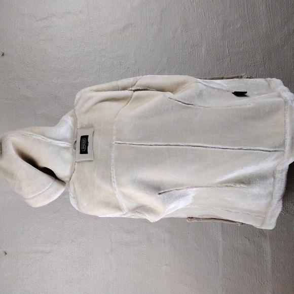 BGSD Est. 1990 Cream Faux Suede Hooded Long Sleeve Zip Up Mid Length Winter Coat - Picture 5 of 11